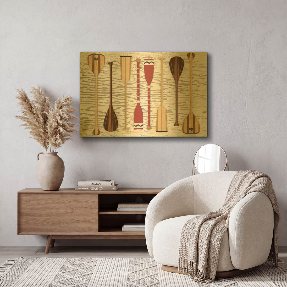 'Canoe Paddles & Oar' By Edward M. Fielding Gold Metal Wall Art