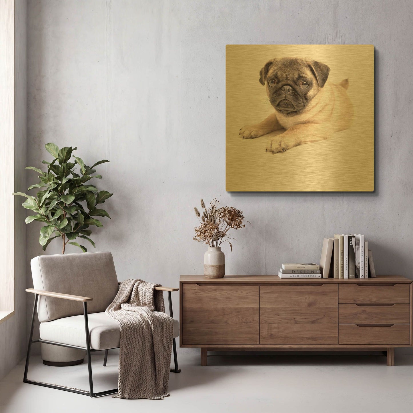 'Cute Pug Puppy' By Edward M. Fielding Gold Metal Wall Art