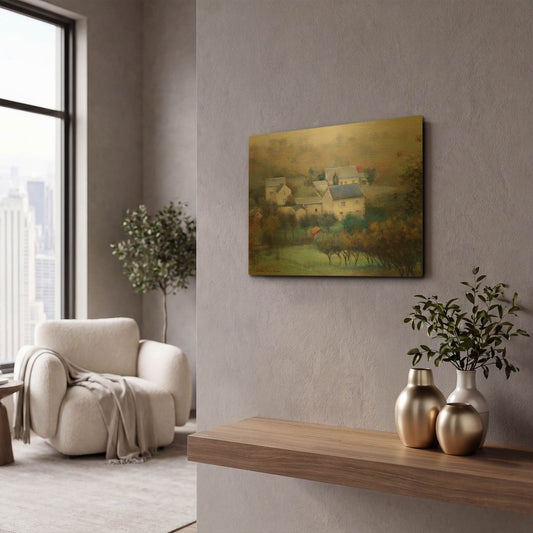 'Countryside Hamlet' By Esther Engelman Gold Metal Wall Art