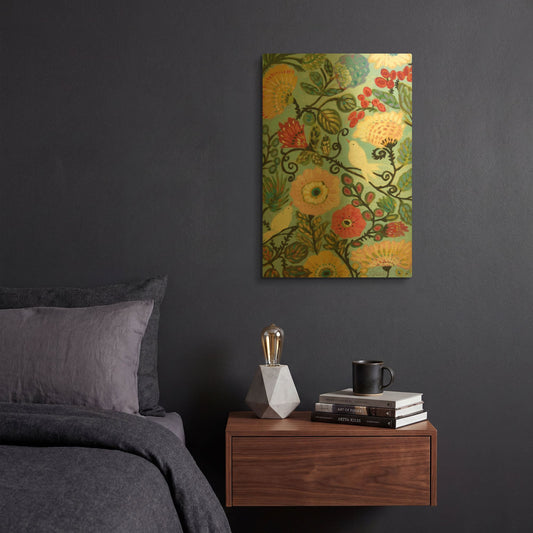 'Sweet Cottage Garden' By Karen Fields Gold Metal Wall Art