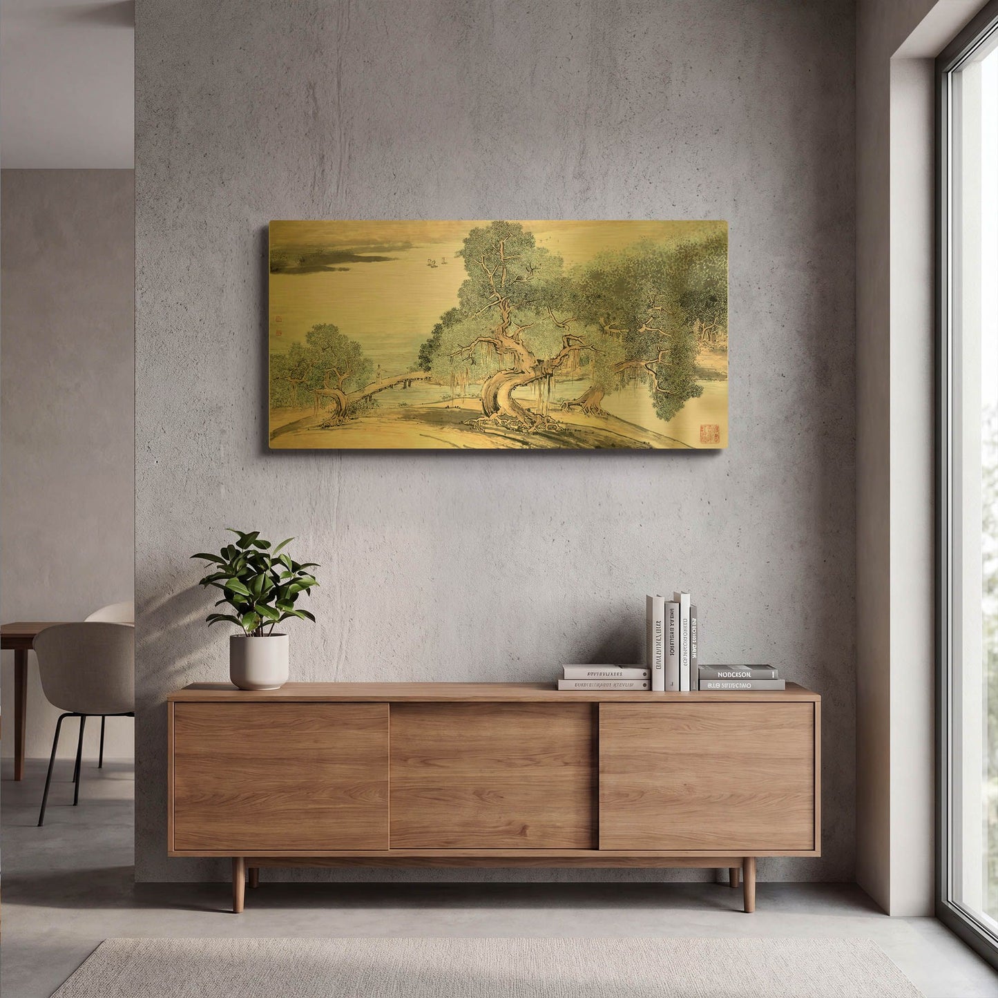 'A Stroll Along the Riverbank' By River Han Gold Metal Wall Art