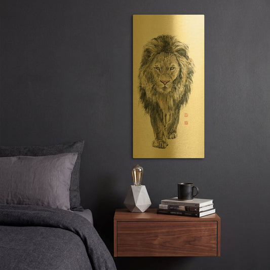 'Majestic King of the Jungle' By River Han Gold Metal Wall Art