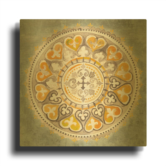 'Mandala Delight Yellow Grey III' By Danhui Nai Gold Metal Wall Art