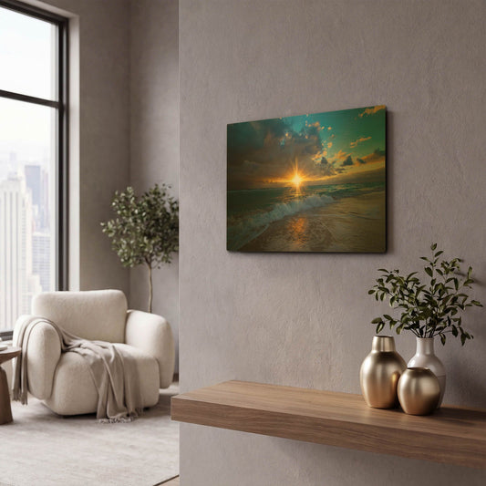 'Sunrise Over Miami Beach' By Lizzy Davis Gold Metal Wall Art