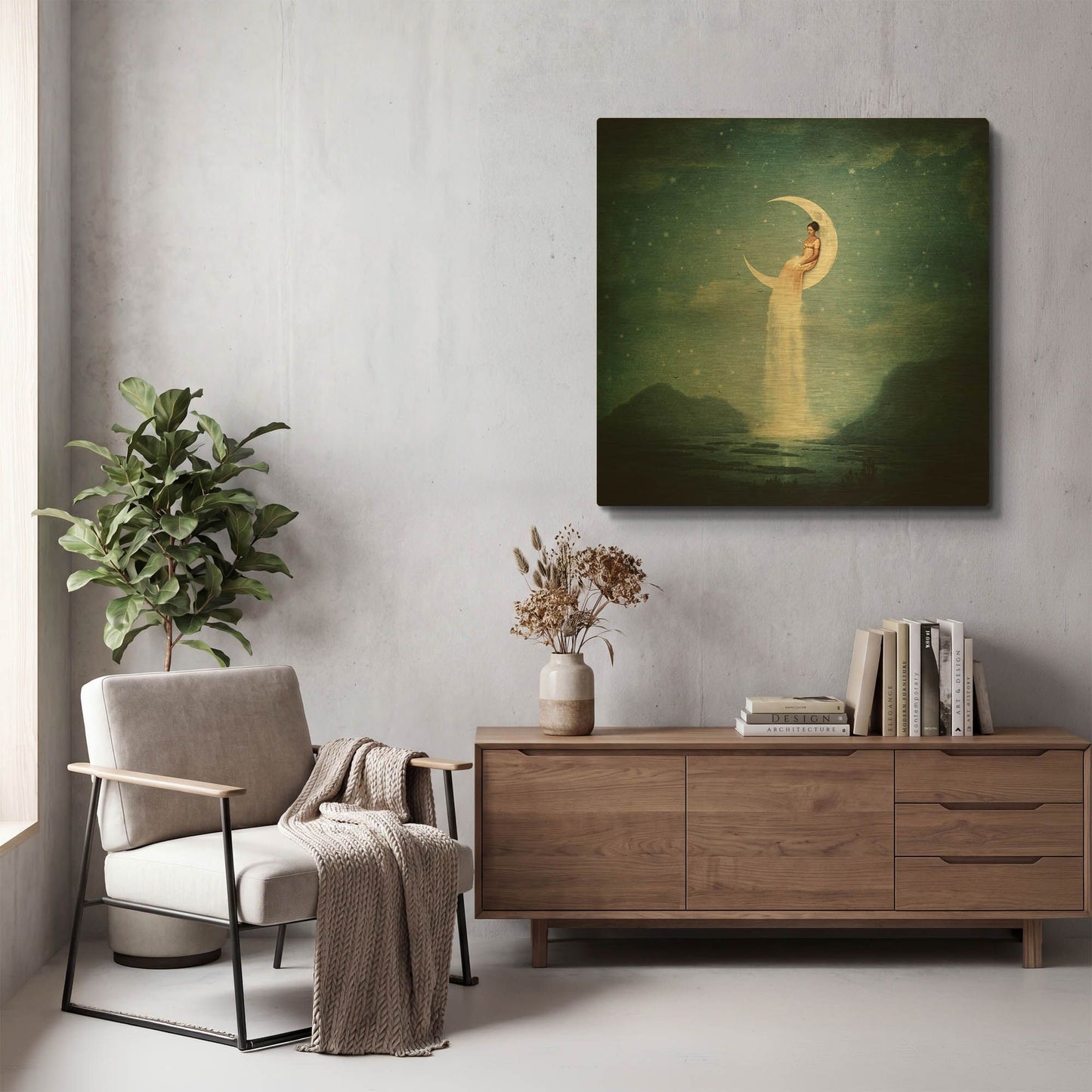 'Moon River Lady' By Paula Belle Flores Gold Metal Wall Art