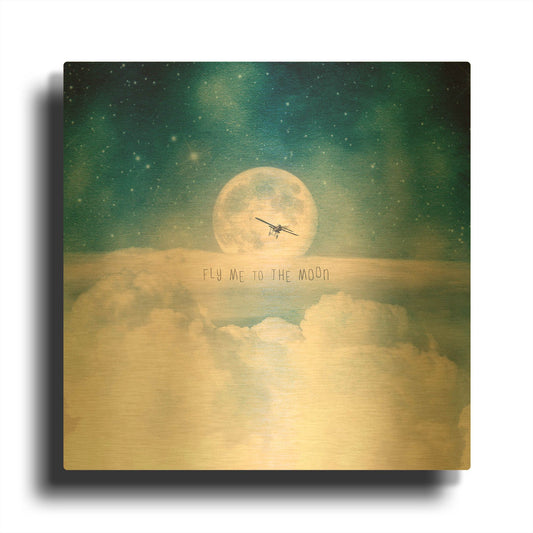'Moonrise Over the Clouds' By Paula Belle Flores Gold Metal Wall Art