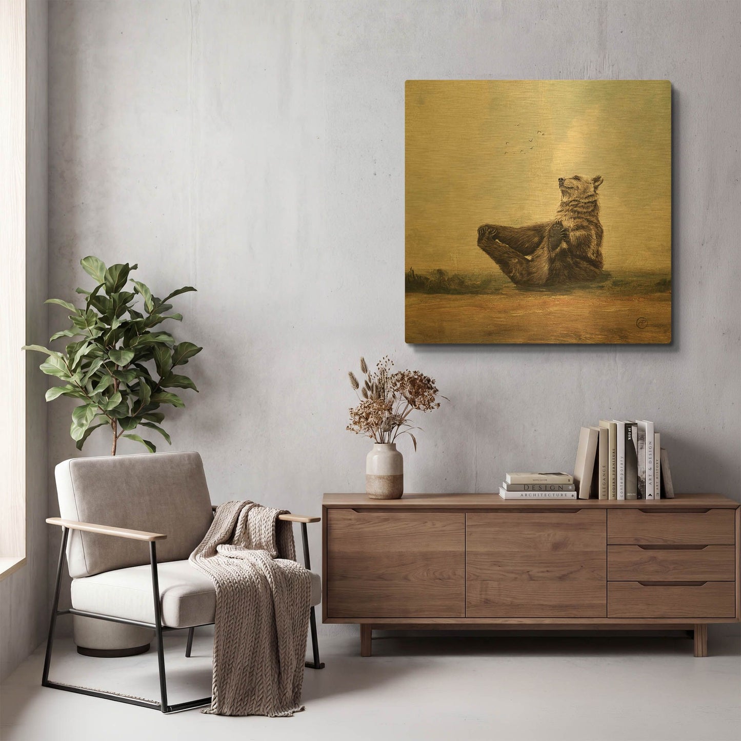 'Yo The Yoga Bear' By Paula Belle Flores Gold Metal Wall Art