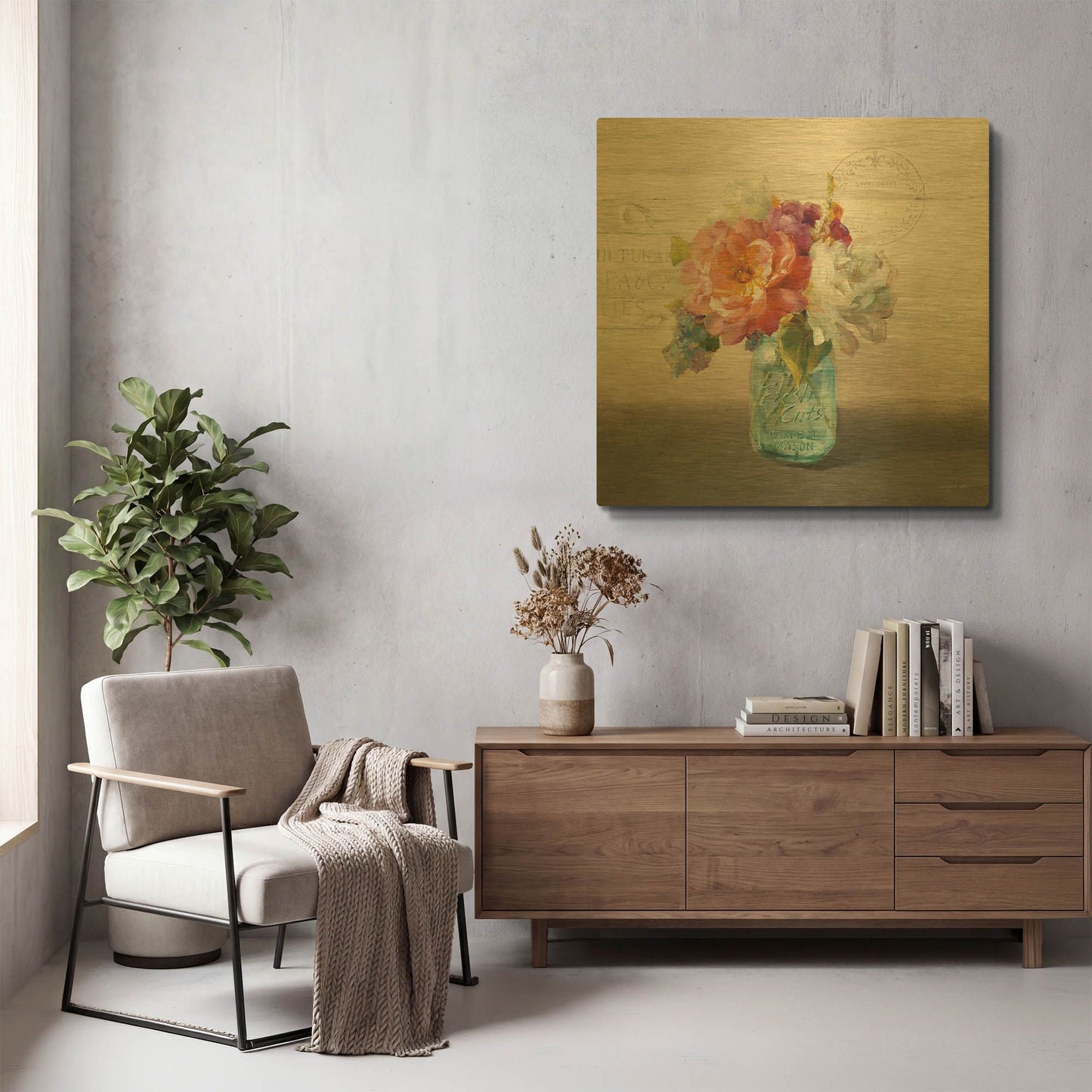 'French Cottage Bouquet I Mothers' By Danhui Nai Gold Metal Wall Art