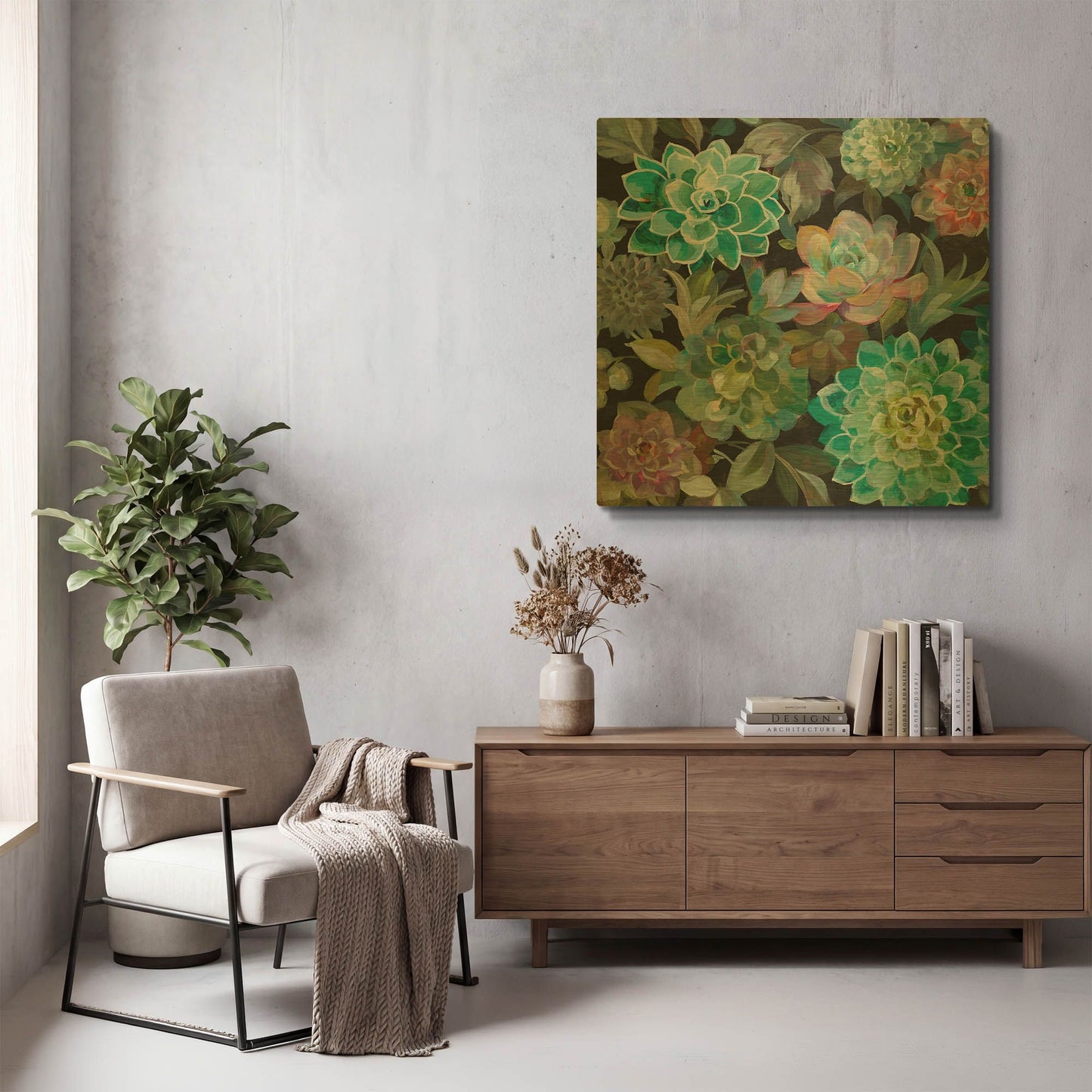 'Floral Succulents v2 Crop' By Danhui Nai Gold Metal Wall Art