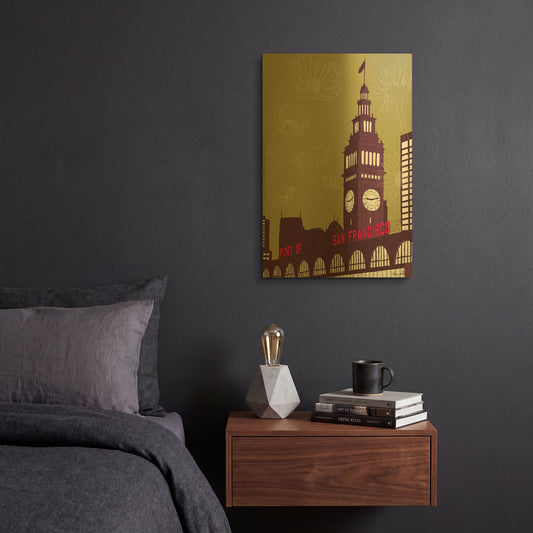 'Ferry Building - San Francisco D2048D' By Shane Donahue Gold Metal Wall Art