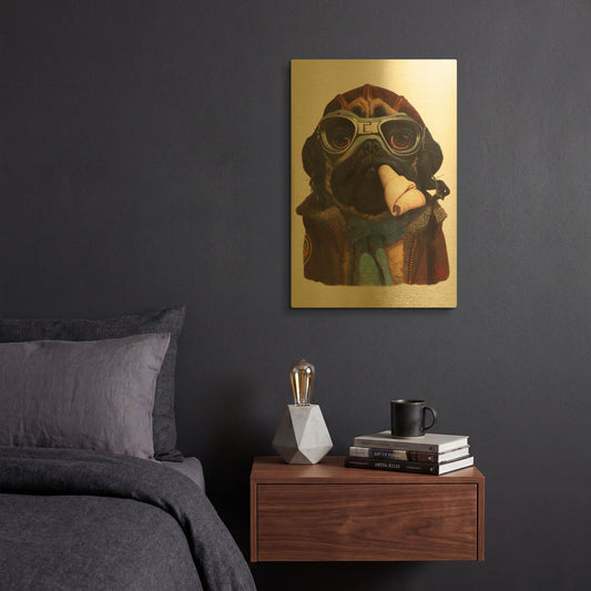 'Aviator Pug' By Thomas Fluharty Gold Metal Wall Art