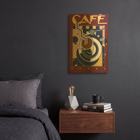 'Cafe' By David Chestnutt Gold Metal Wall Art