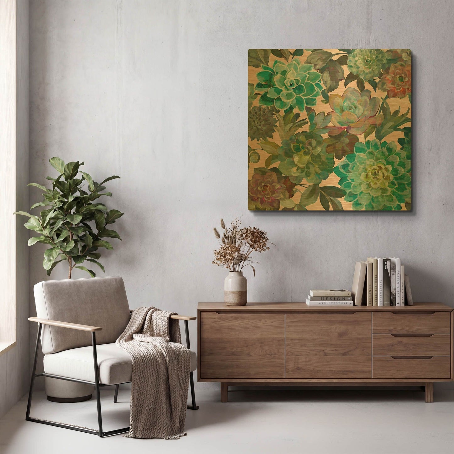 'Floral Succulents v2 Crop on Pink' By Danhui Nai Gold Metal Wall Art