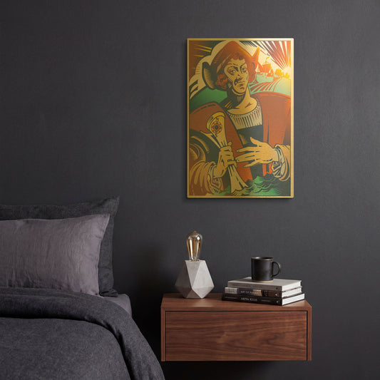 'Christopher Columbus' By David Chestnutt Gold Metal Wall Art