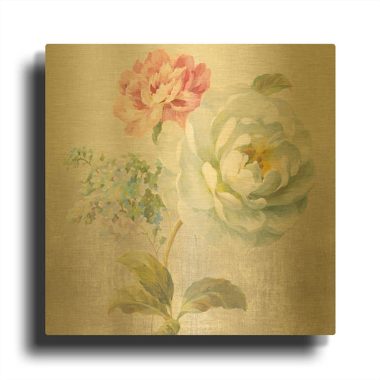 'Textile Floral Square I No Lace' By Danhui Nai Gold Metal Wall Art