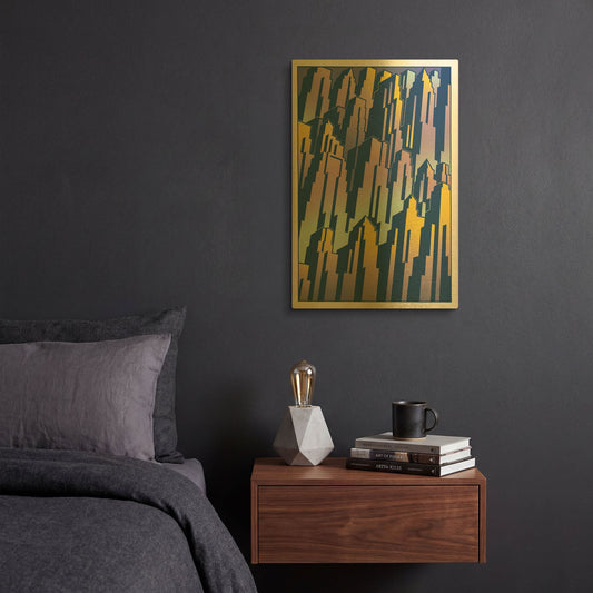 'New Cityscape Grad' By David Chestnutt Gold Metal Wall Art