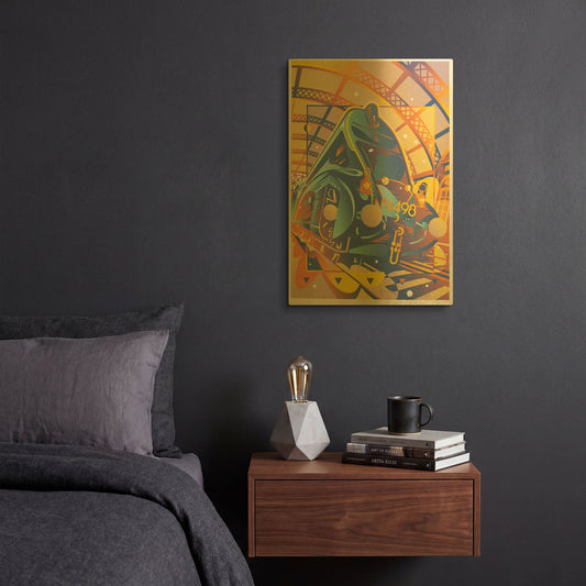 'Train In Station' By David Chestnutt Gold Metal Wall Art