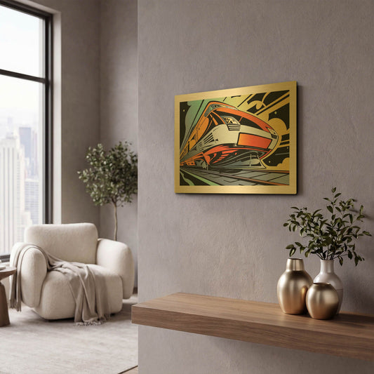 'Train-High Speed' By David Chestnutt Gold Metal Wall Art