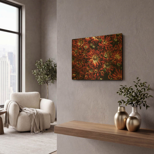 'Backyard Flowers 88 Color Version' By Brian Carson Gold Metal Wall Art