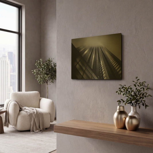 'Downtown Fogfest No 10' By Brian Carson Gold Metal Wall Art