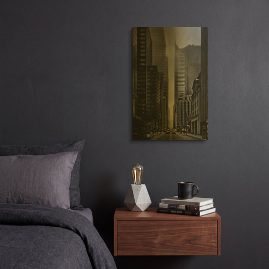 'Downtown Fogfest No 25' By Brian Carson Gold Metal Wall Art