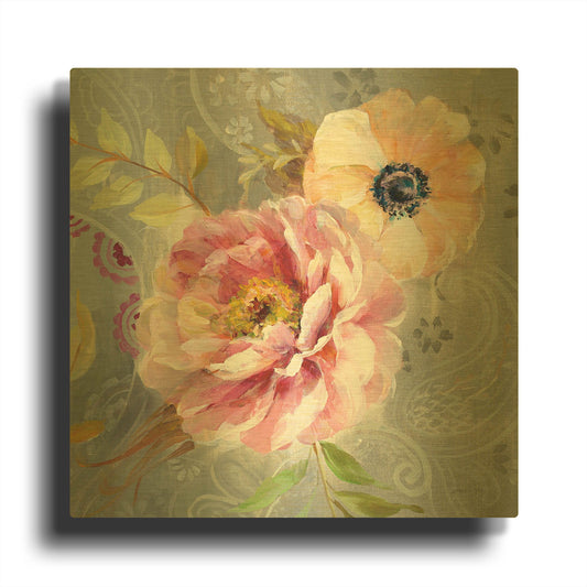 'Peonies and Paisley III' By Danhui Nai Gold Metal Wall Art