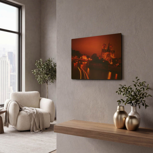 'Red Night' By Sebastien Lory Gold Metal Wall Art