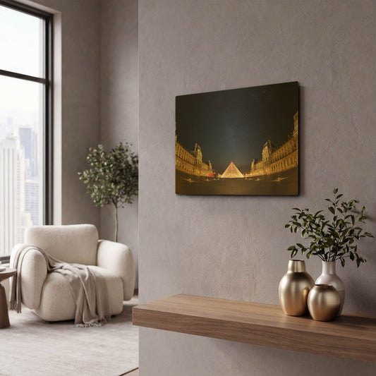 'Lourve Museum Nights' By Sebastien Lory Gold Metal Wall Art