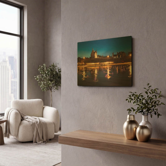 'Castle Reflections' By Sebastien Lory Gold Metal Wall Art