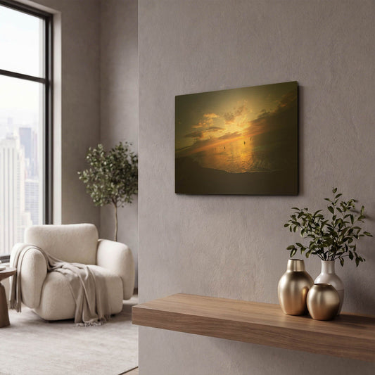 'Fiery Ocean' By Sebastien Lory Gold Metal Wall Art