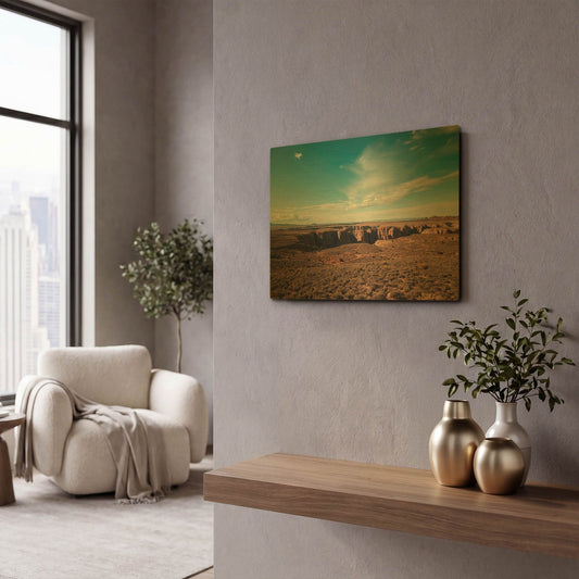 'Mistery Canyon IV' By Sebastien Lory Gold Metal Wall Art