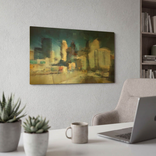 'City in Motion' By David Manlove Gold Metal Wall Art