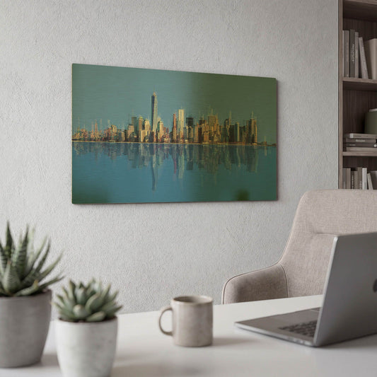 'New York Pan 10' By David Manlove Gold Metal Wall Art