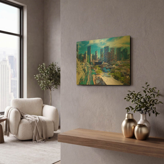 'Pleasure City' By David Manlove Gold Metal Wall Art