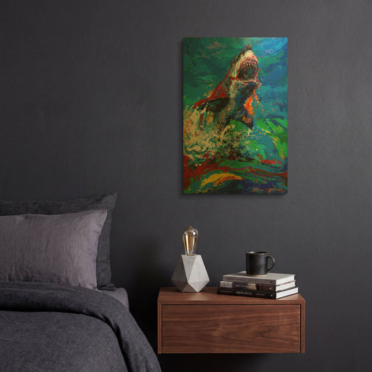 'The Lawyer Breeching Great White Shark' By Jace D McTier Gold Metal Wall Art