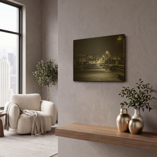 'Lonely Pier' By Chris Moyer Gold Metal Wall Art