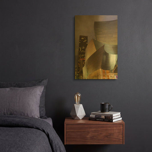 'Old Meets New Concert Hall' By Chris Moyer Gold Metal Wall Art