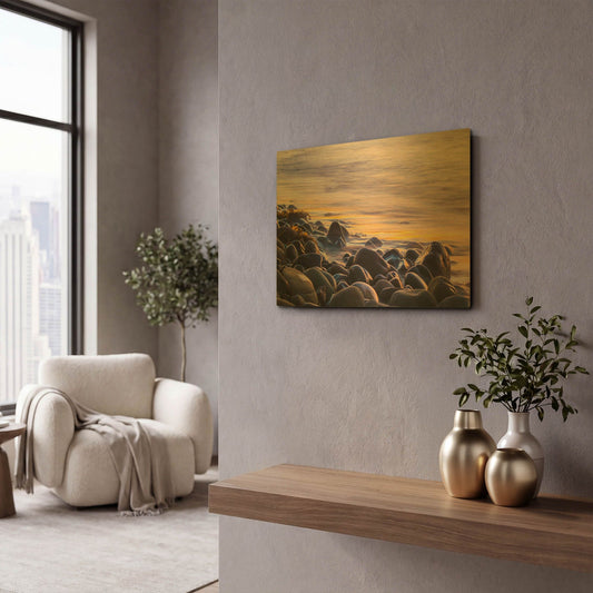 'Wet Rock Reflections' By Chris Moyer Gold Metal Wall Art