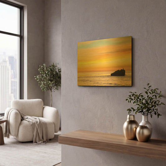 'Pelican Sunrise' By Chris Moyer Gold Metal Wall Art