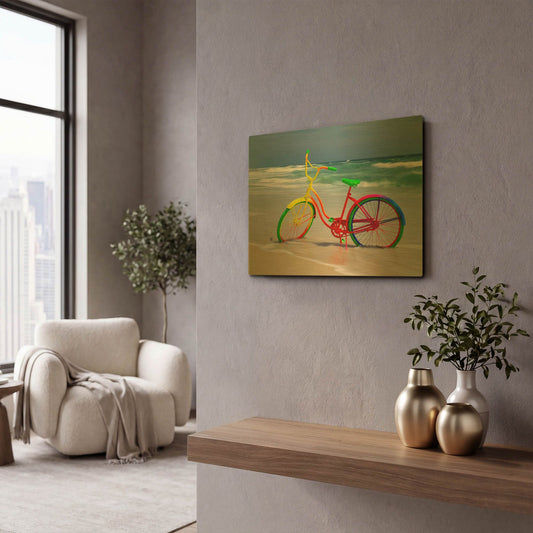 'Rainbow Bike' By Mike Jones Gold Metal Wall Art