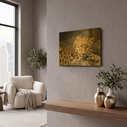 'Denver Zoo Snow Leopard' By Mike Jones Gold Metal Wall Art