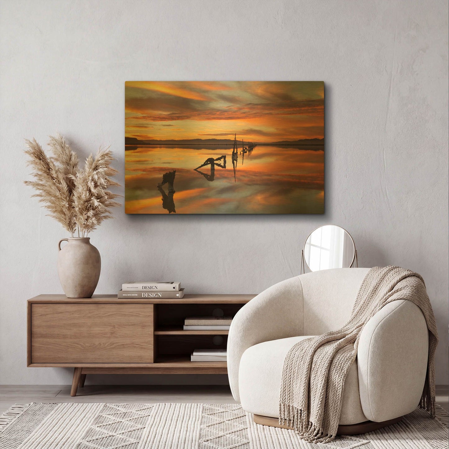 'Great Salt Lake Pilings Sunset' By Mike Jones Gold Metal Wall Art