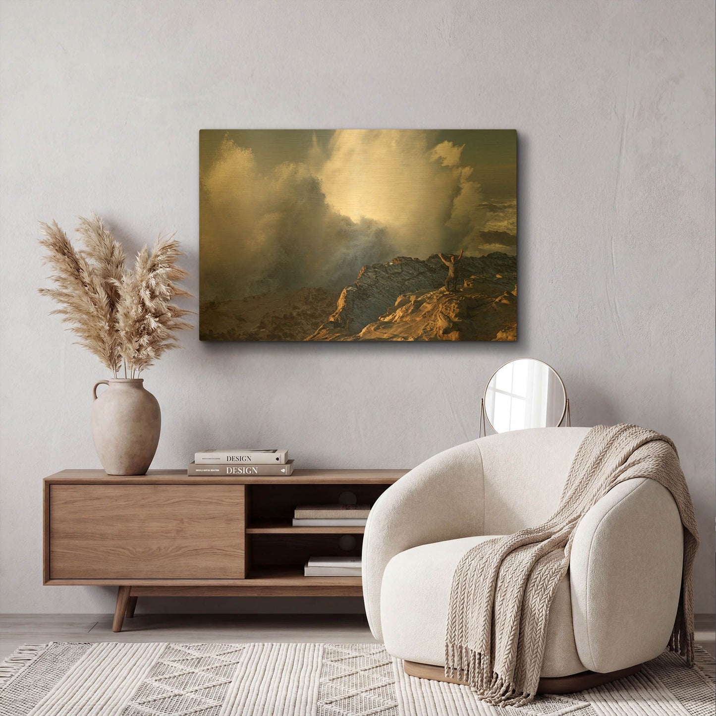 'Oregon Shore Acres Guy Huge Wave' By Mike Jones Gold Metal Wall Art