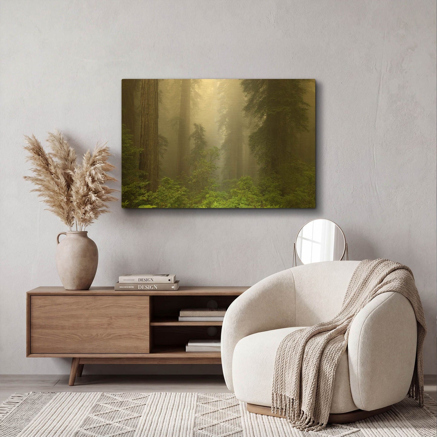 'Redwoods NP Fog' By Mike Jones Gold Metal Wall Art