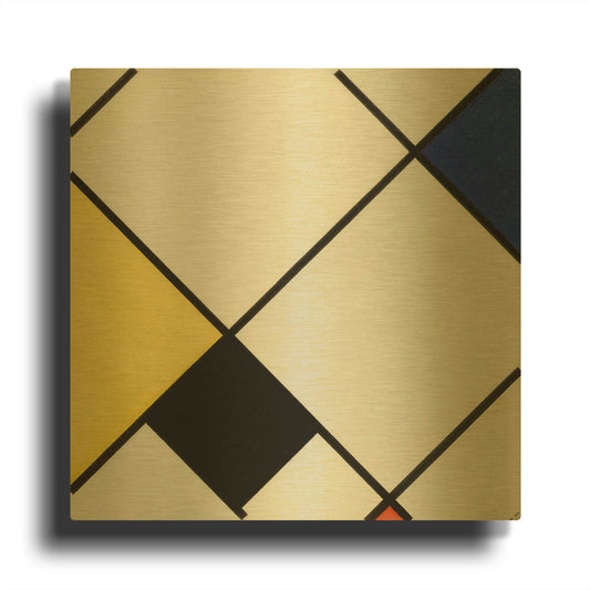 'Lozenge Composition with Yellow, Black, Blue, Red, and Gray, 1921' By Piet Mondrian Gold Metal Wall Art