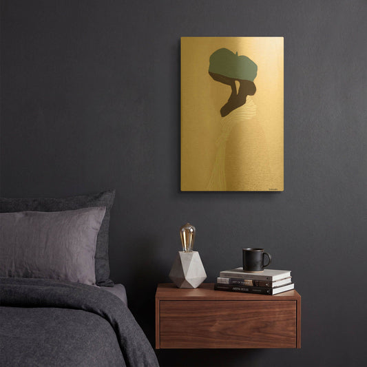 'Blue Beret' By Megan Galante Gold Metal Wall Art