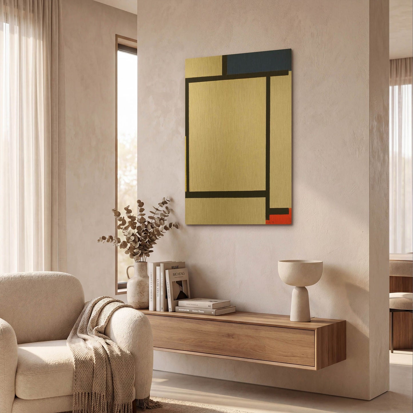 'Composition with Blue, Black, Yellow, and Red' By Piet Mondrian Gold Metal Wall Art