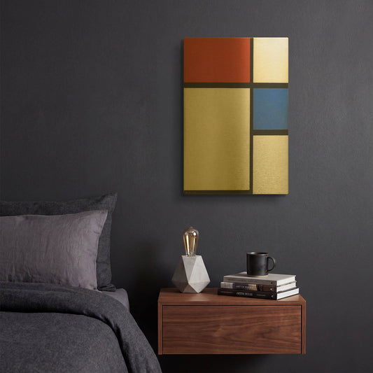 'Composition No.II, with Red and Blue, 1929' By Piet Mondrian Gold Metal Wall Art