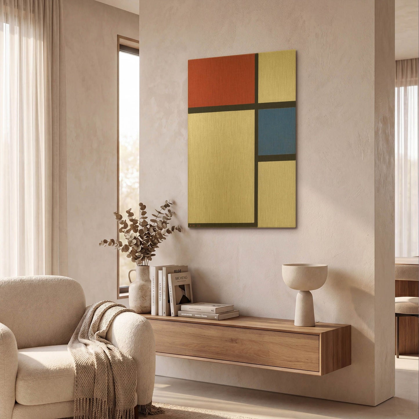 'Composition No.II, with Red and Blue, 1929' By Piet Mondrian Gold Metal Wall Art