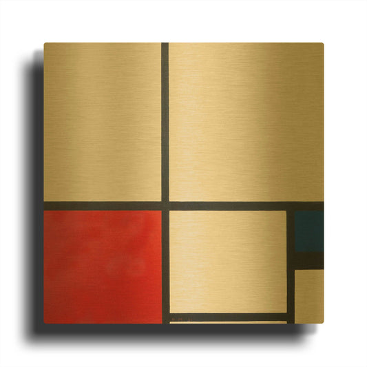 'Composition in White, Red and Blue' By Piet Mondrian Gold Metal Wall Art